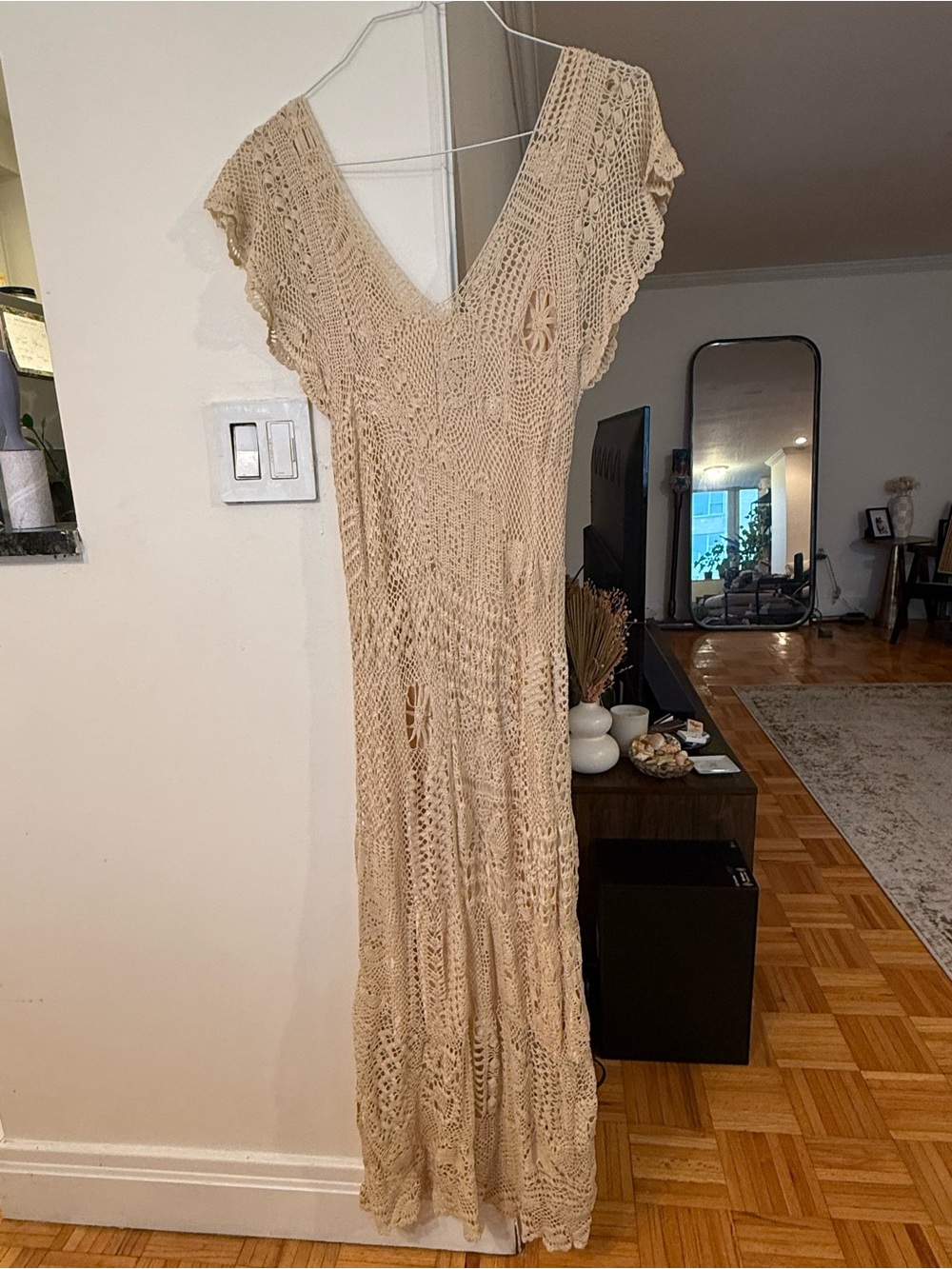 Vintage Spiegel 100% Silk Crochet Knit Maxi Dress - Size M